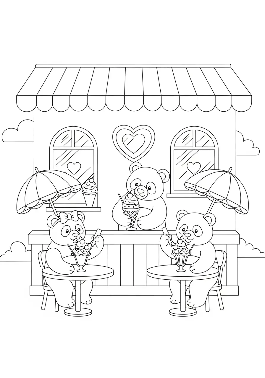 Ice Cream Shop Panda Coloring Page
