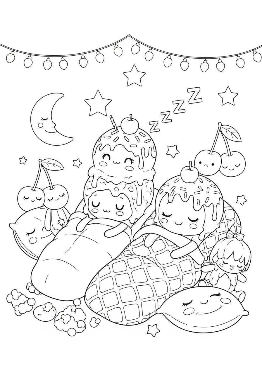 Ice Cream Sleepover Dreams Coloring Page