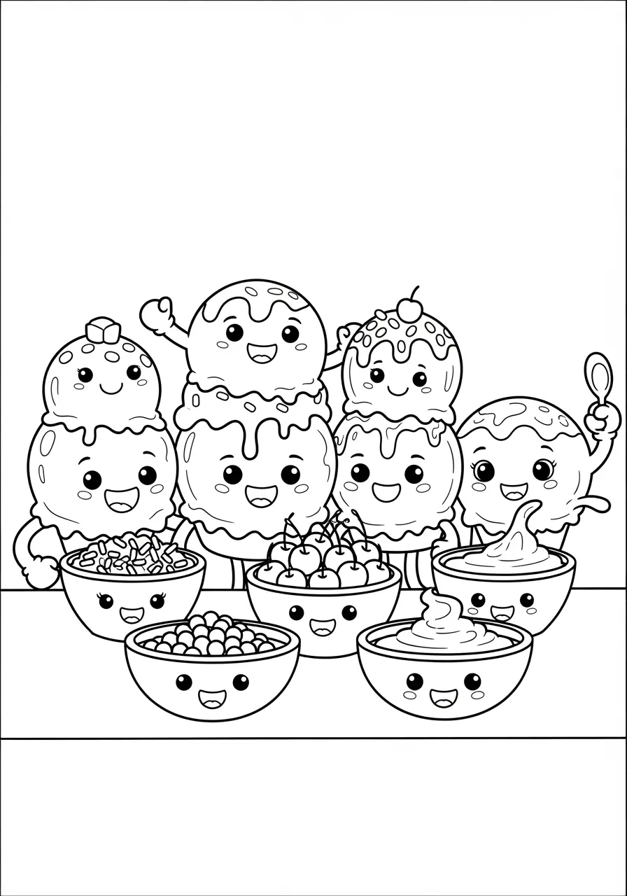Ice Cream Sundae Bar Dessert Coloring Page