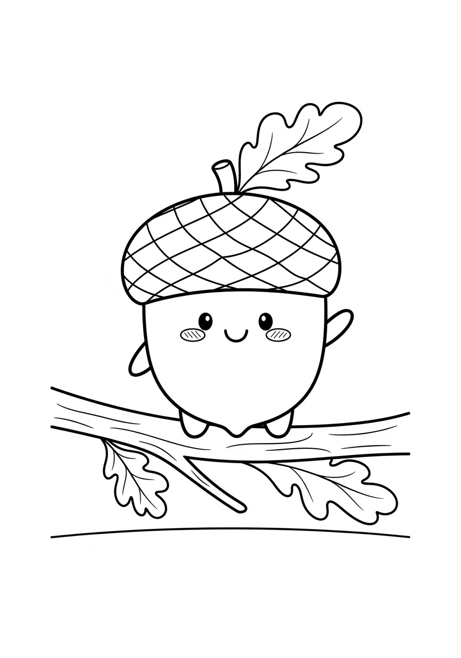 Kawaii Acorn Nature Coloring Page