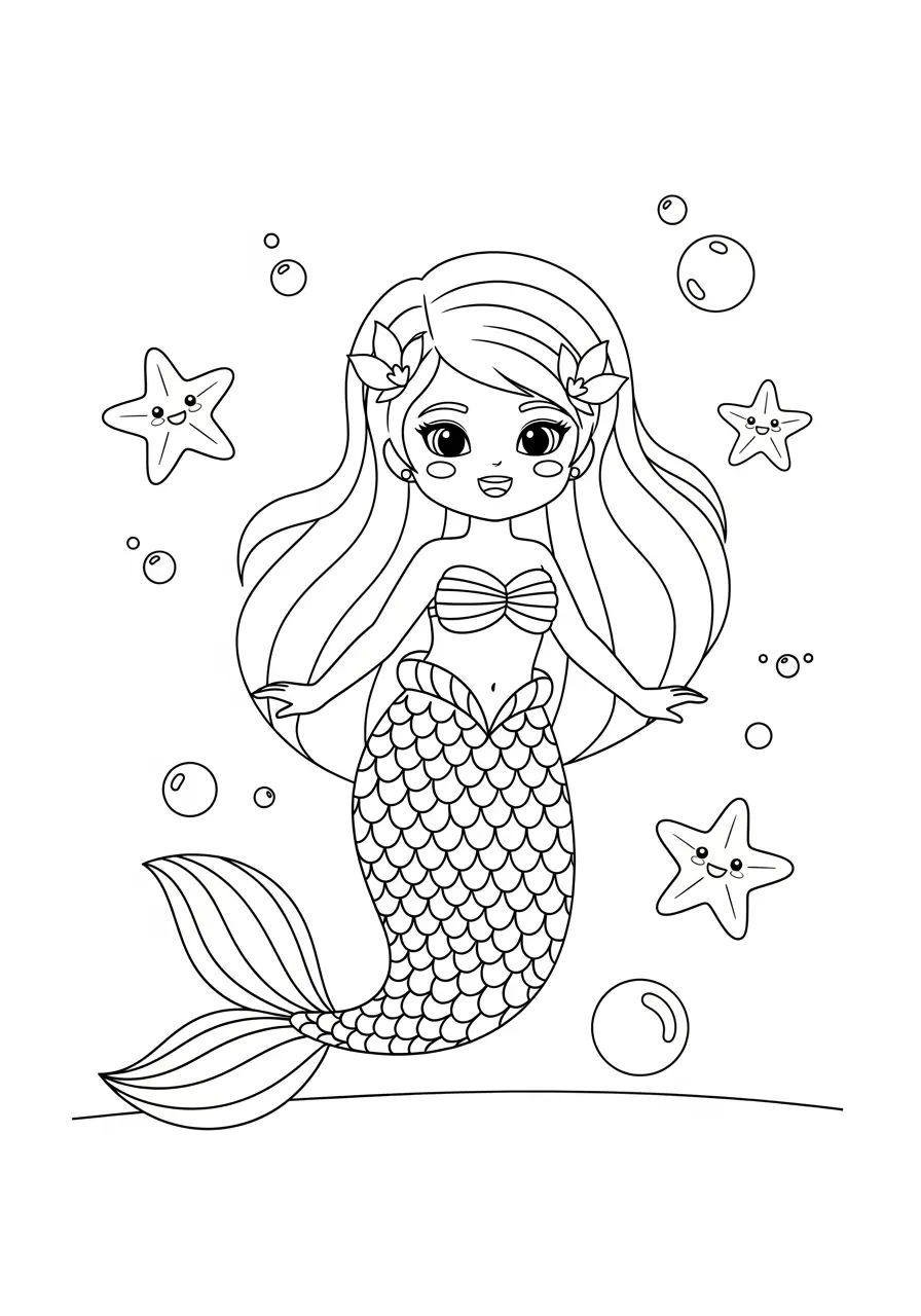 Kawaii Anime Mermaid Coloring Page