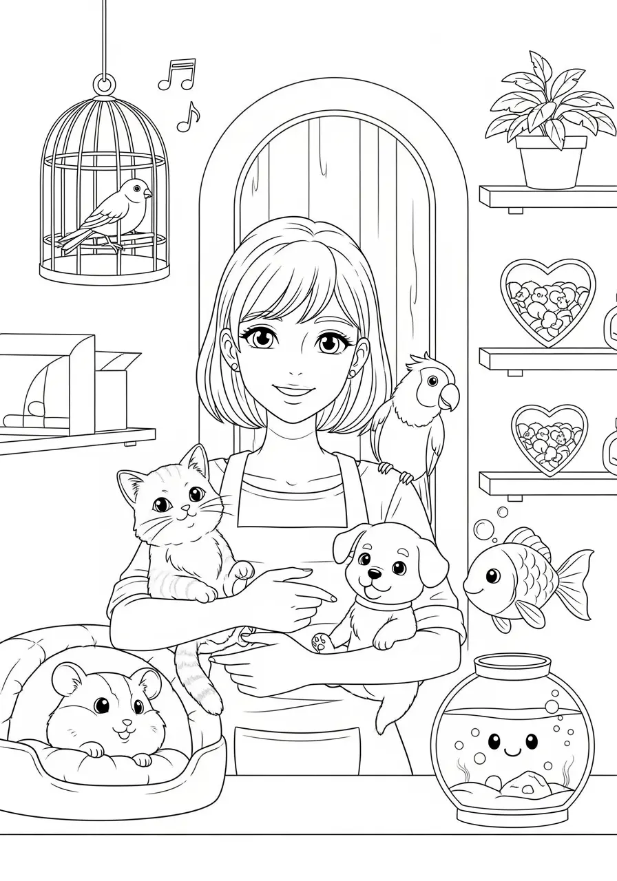 Kawaii Anime Pet Shop Coloring Page