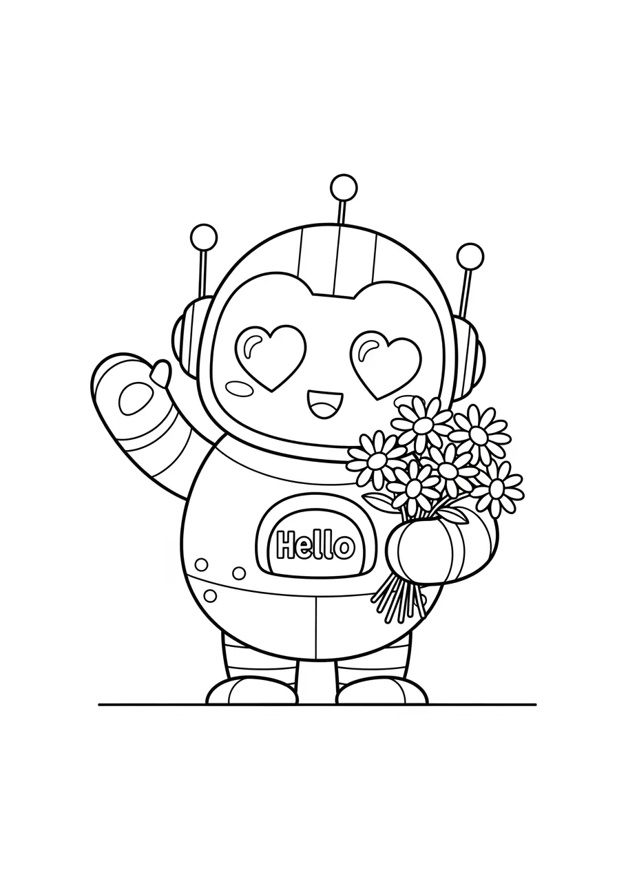 Kawaii Anime Robot Coloring Page
