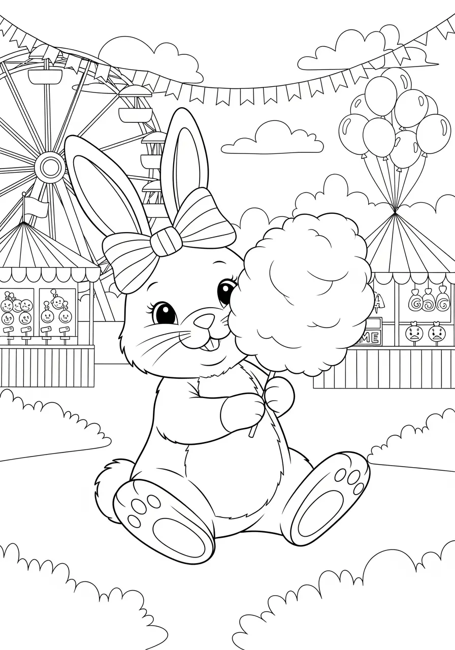 Kawaii Bunny Carnival Coloring Page