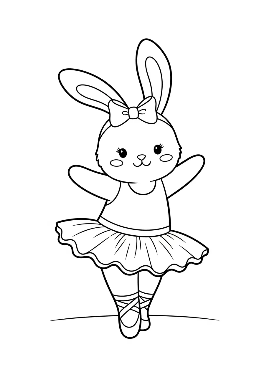 Kawaii Bunny Dancing Coloring Page