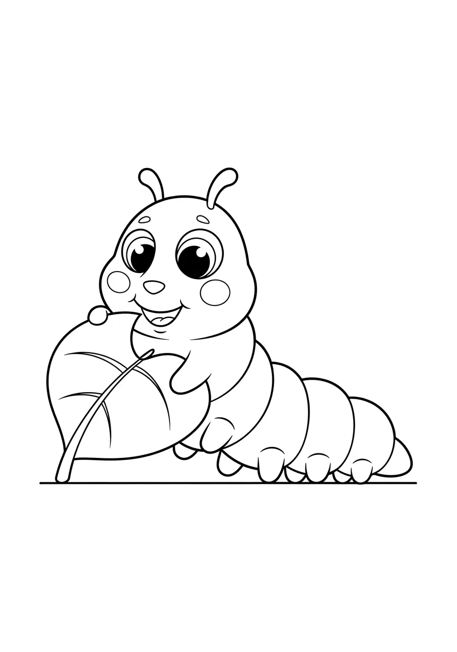Kawaii Caterpillar Nature Coloring Page