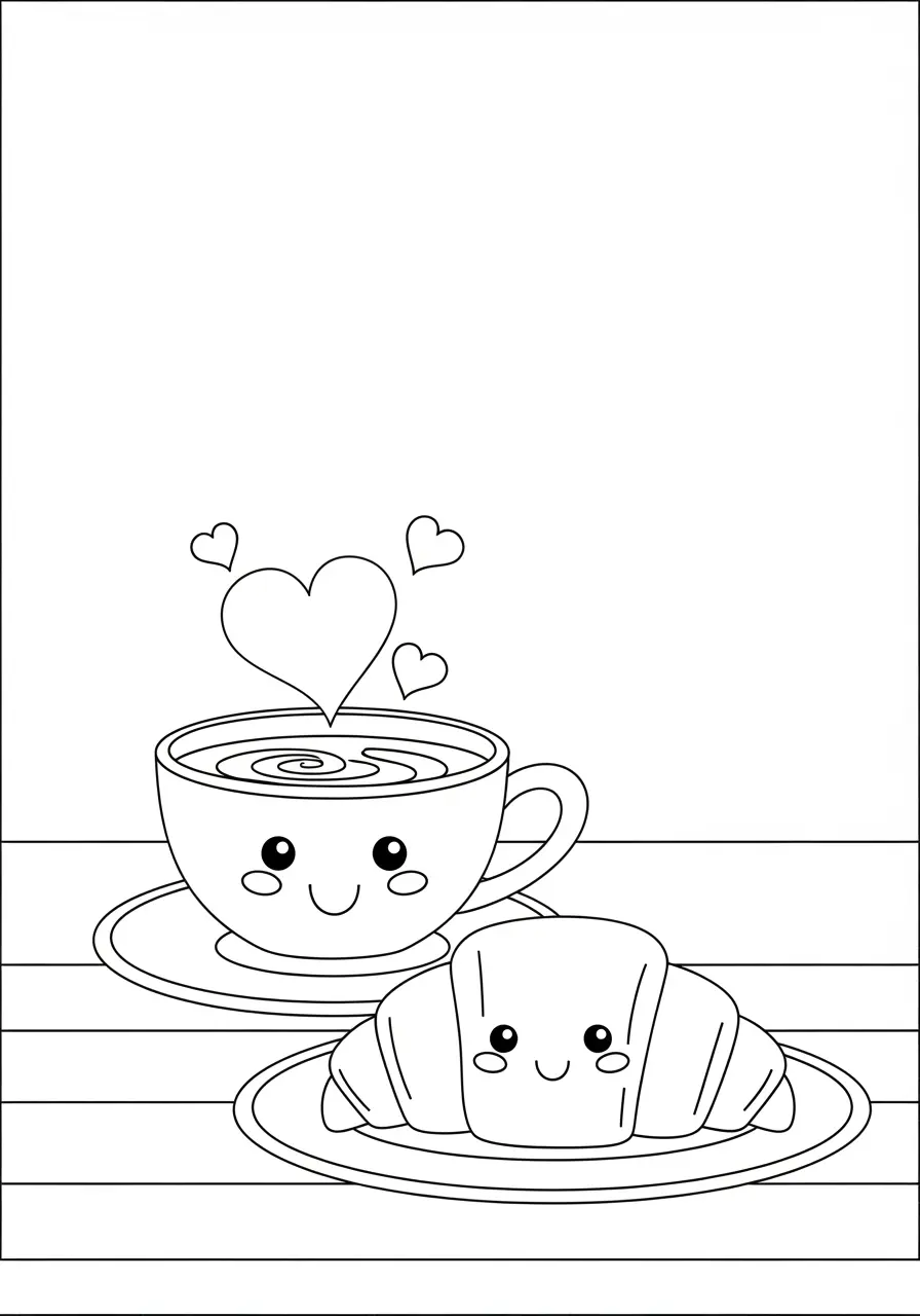 Kawaii Coffee Shop Aesthetic Coloring Page