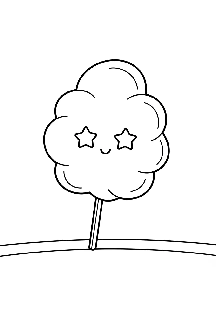 Kawaii Cotton Candy Dessert Coloring Page