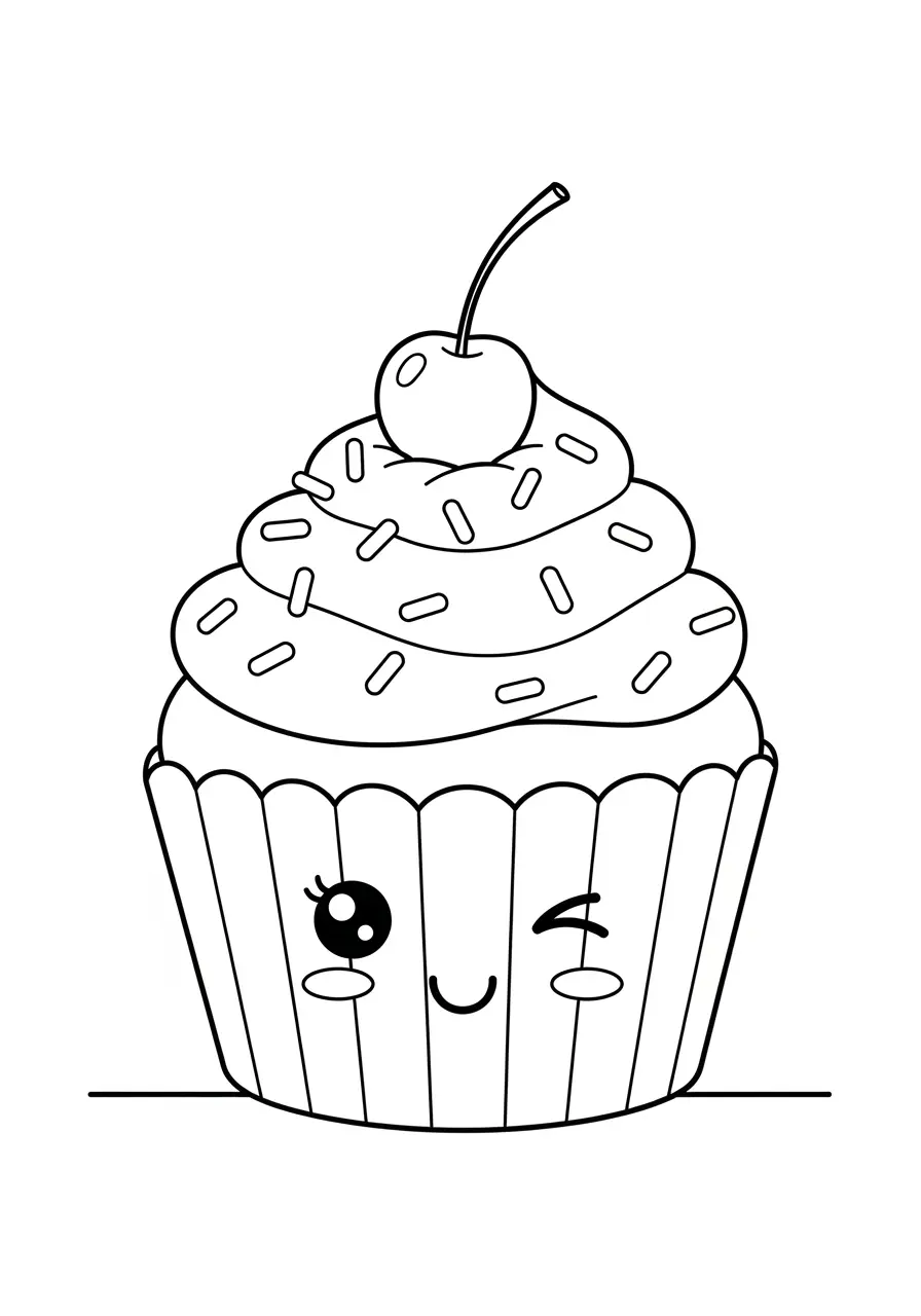 Kawaii Cupcake Simple Coloring Page