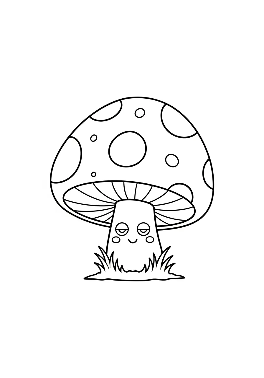 Kawaii Mushroom Simple Coloring Page