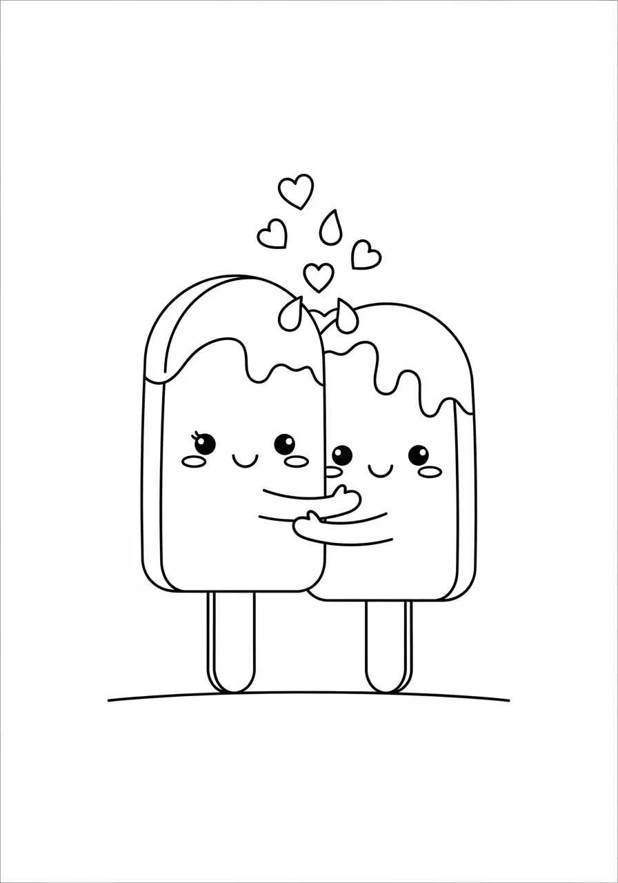 Kawaii Popsicle Dessert Coloring Page