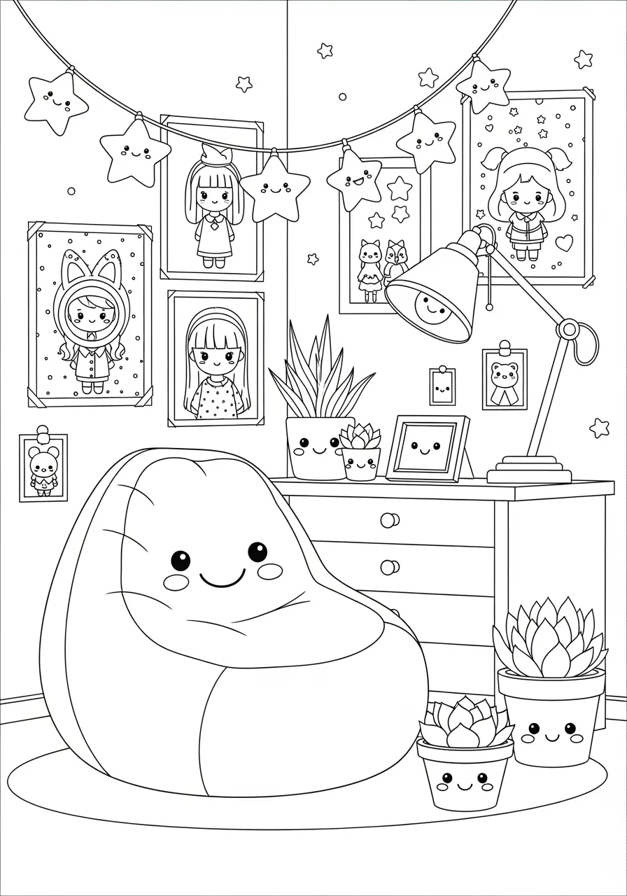 Kawaii Room Decor Coloring Page For Teens