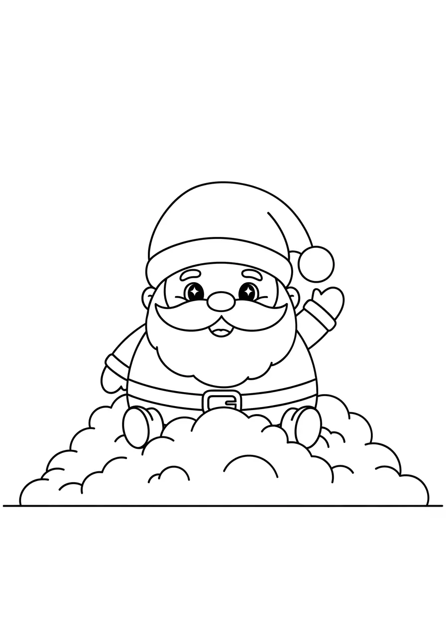 Kawaii Santa Cute Christmas Coloring Page