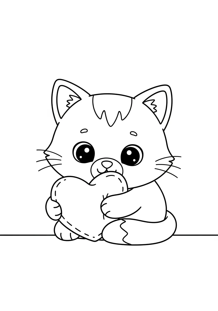 Kitten Hearts Valentine Coloring Page