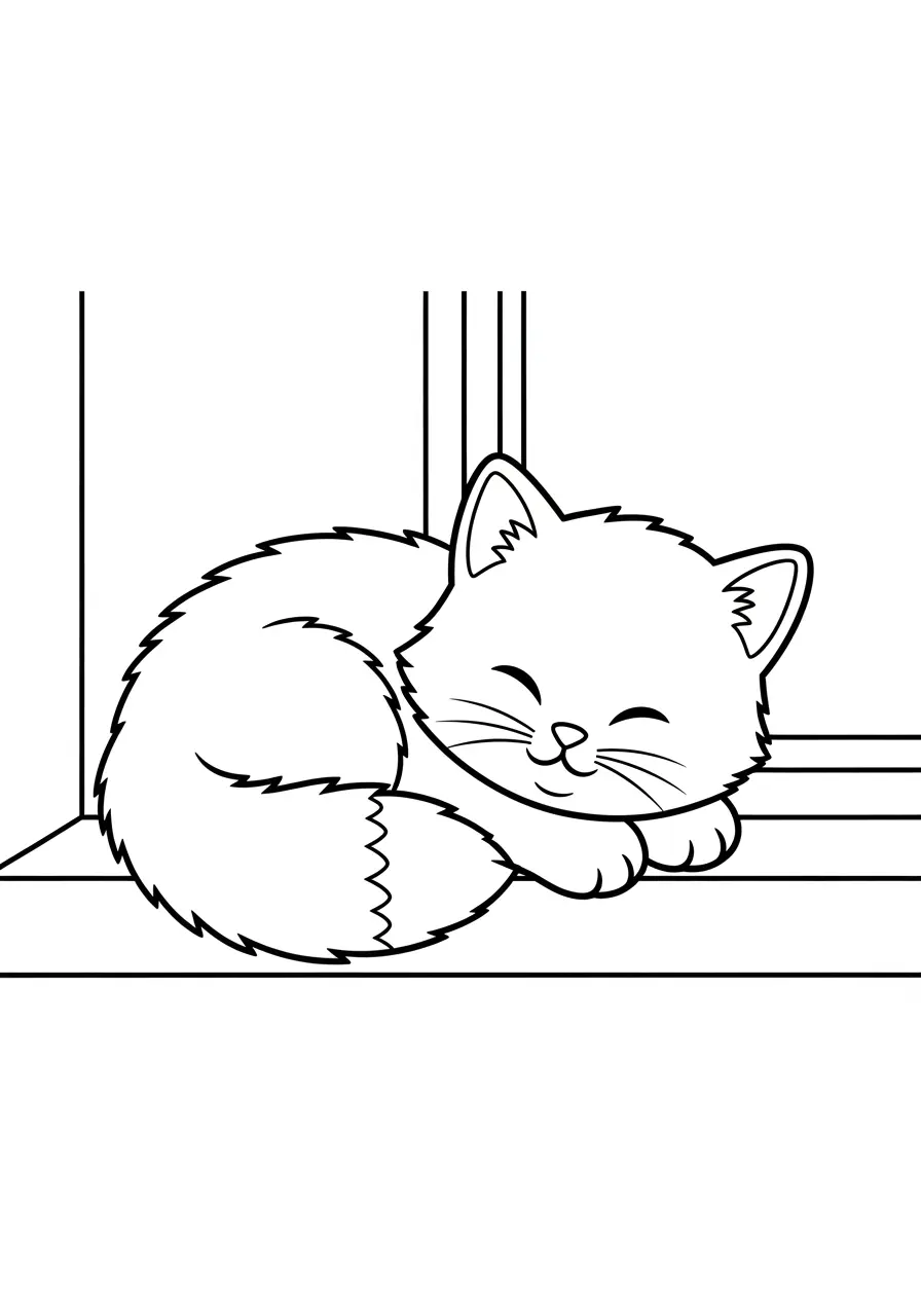 Kitten Naptime Realistic Coloring Page