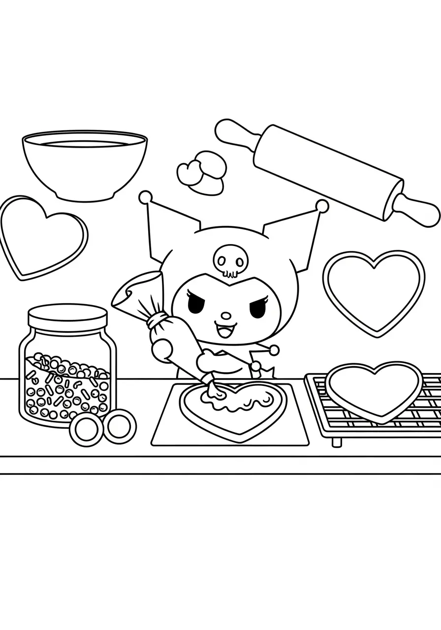 Kuromi Baking Cookies Coloring Page