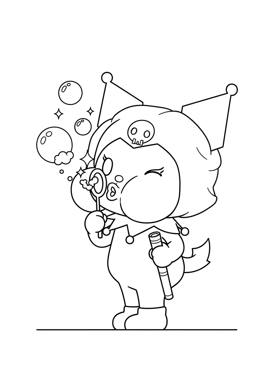 Kuromi Blowing Bubbles Coloring Page
