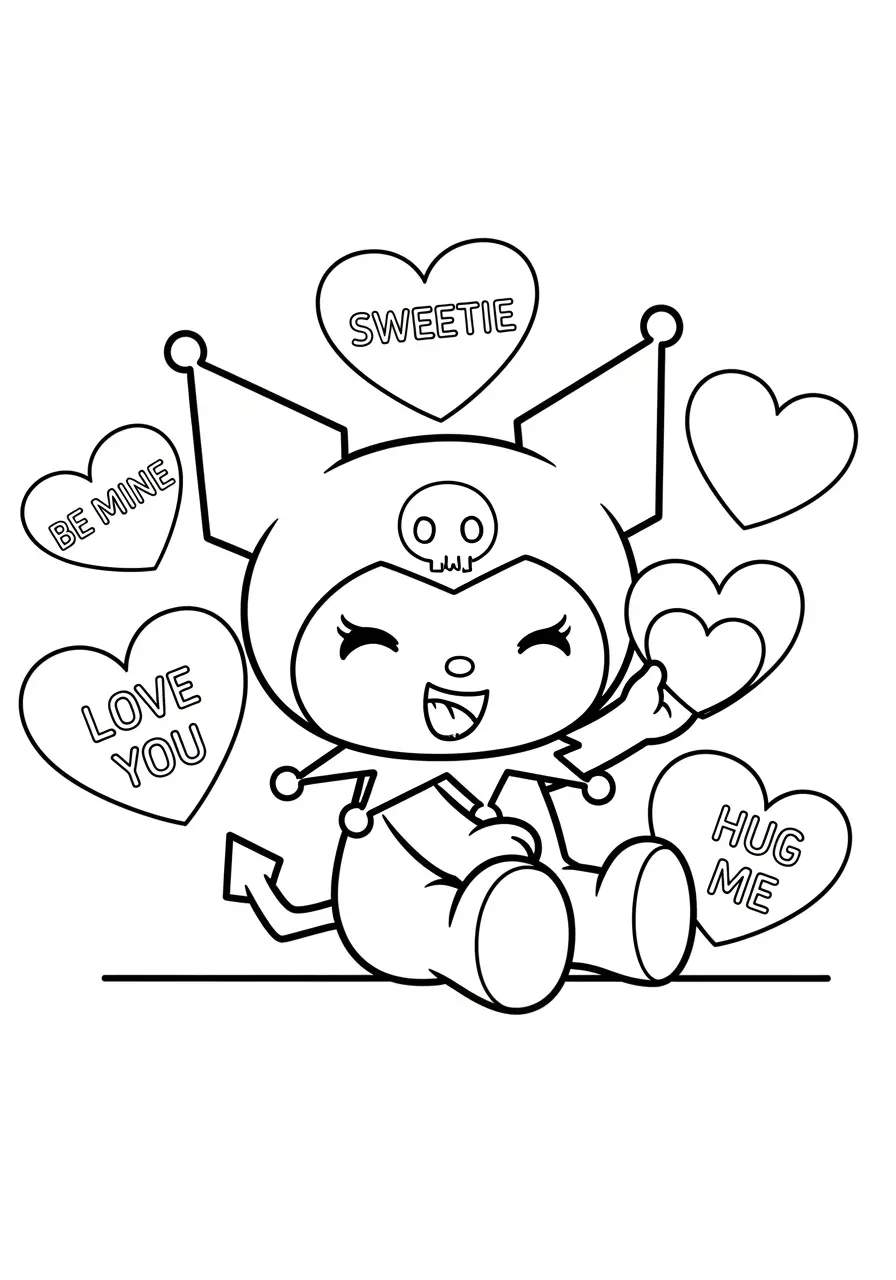 Kuromi Candy Hearts Coloring Page