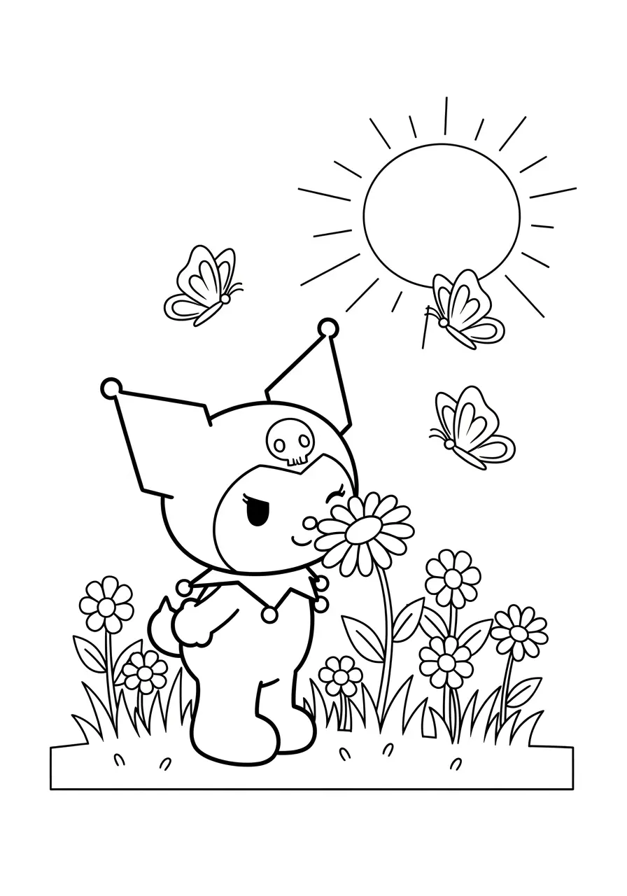 Kuromi Garden Flowers Coloring Page