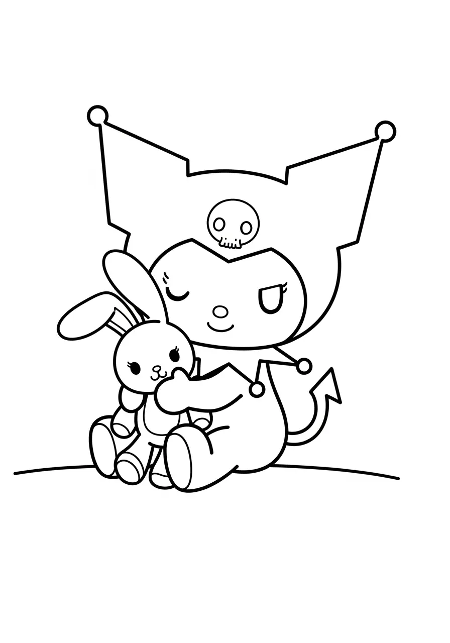 Kuromi Hugging Plushie Coloring Page