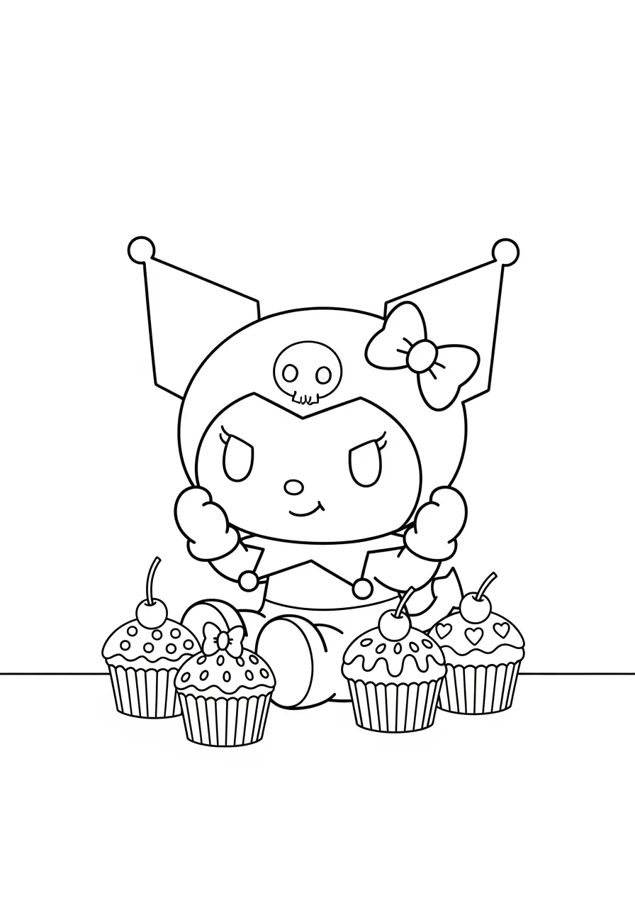 Kuromi With Cupcakes Coloring Page