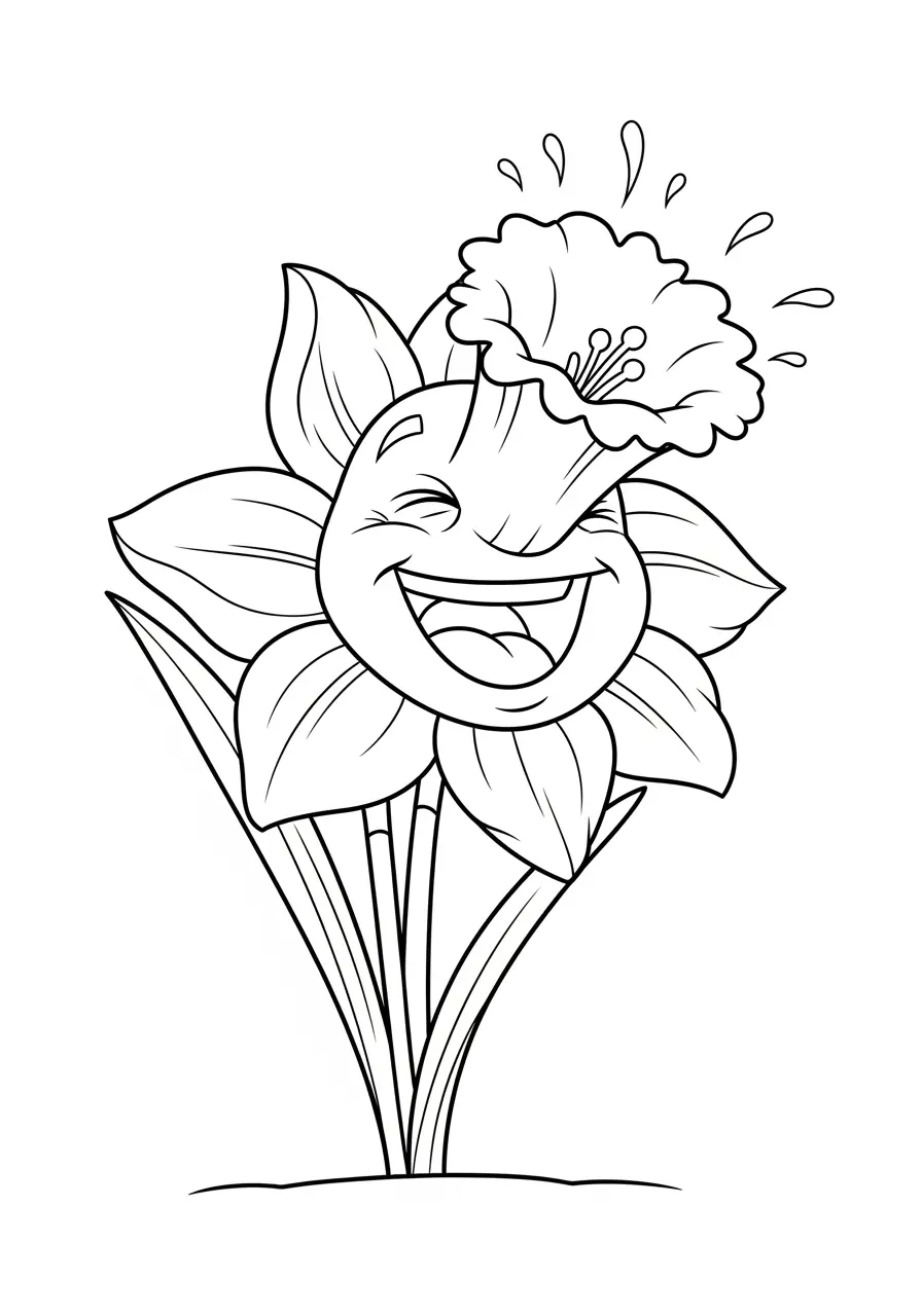Laughing Daffodil Cute Flower Coloring Page