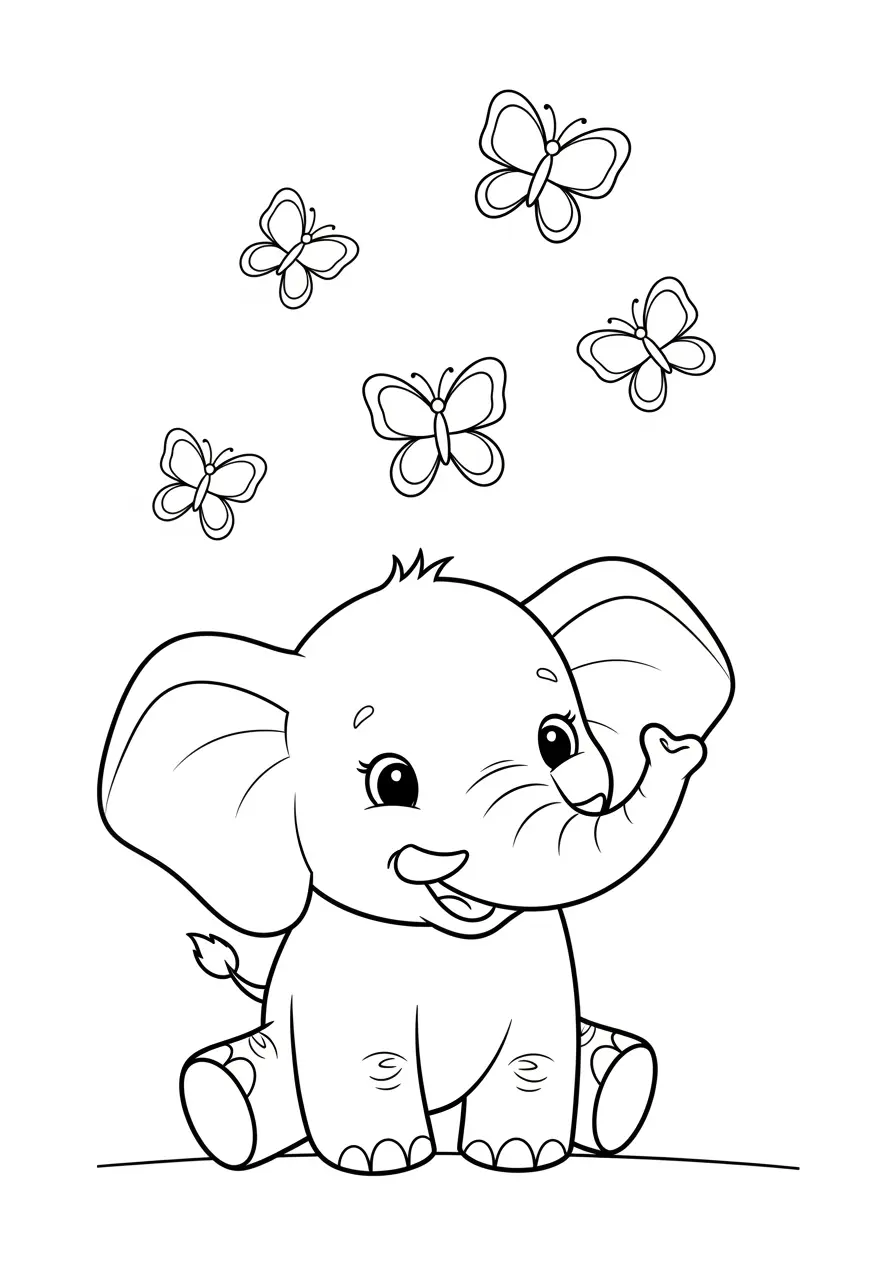 Little Elephant Cute Easy Coloring Page