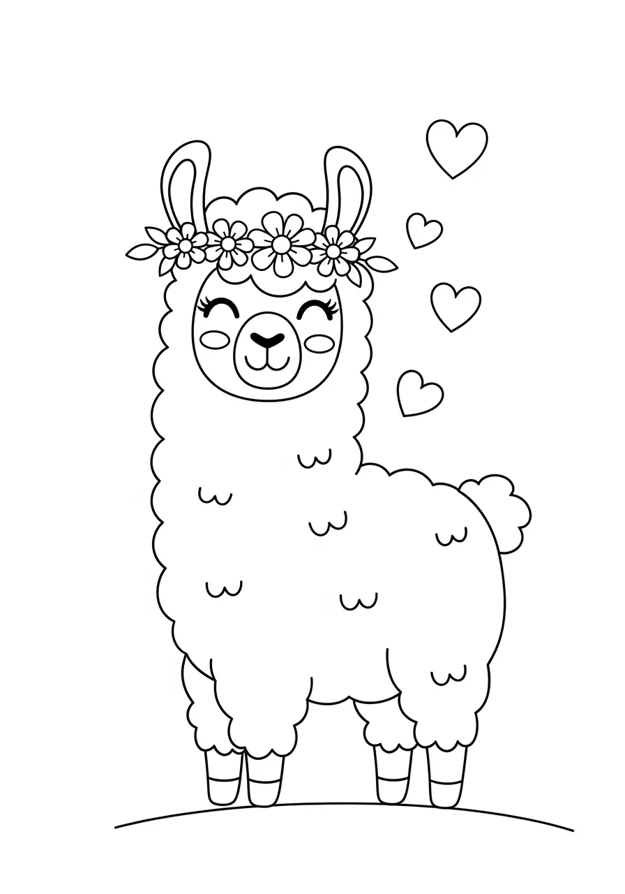 Llama Love Valentine Coloring Page