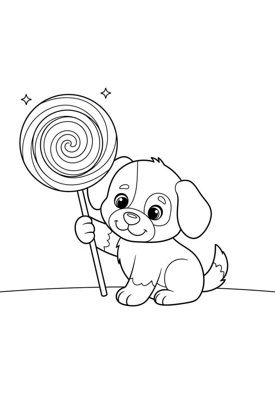Lollipop Cute Puppy Coloring Page