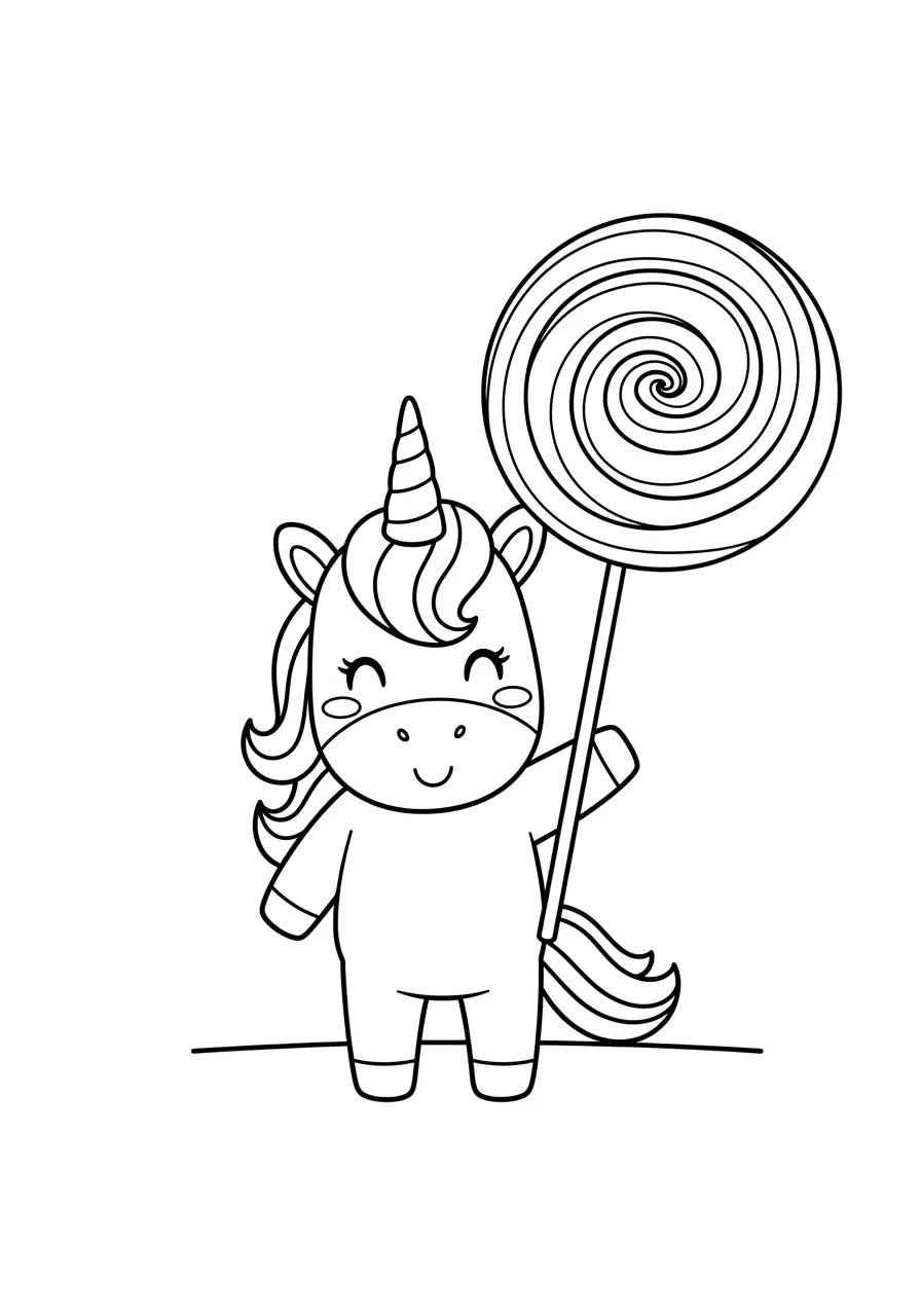 Lollipop Cute Unicorn Coloring Page