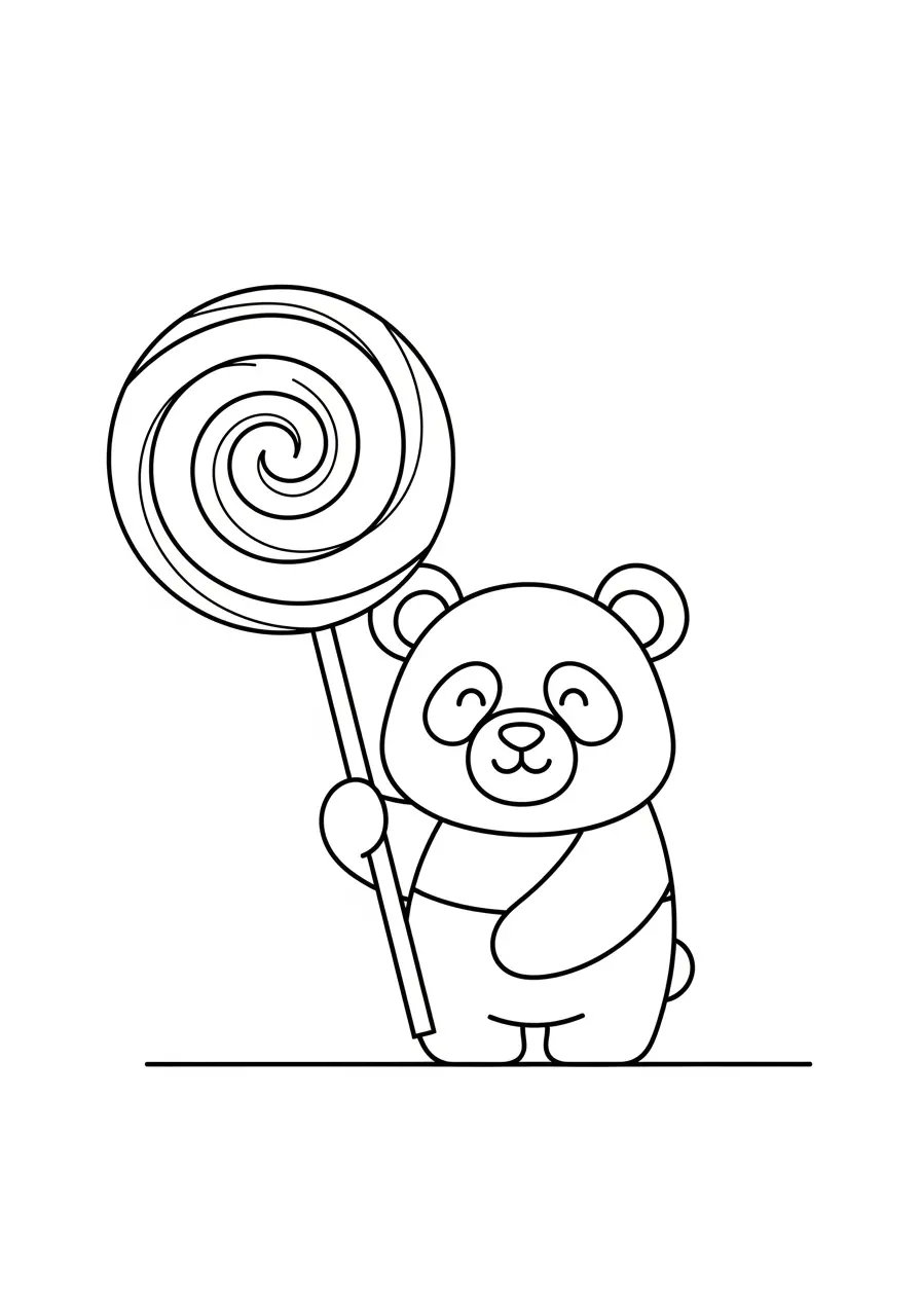 Lollipop Panda Coloring Page