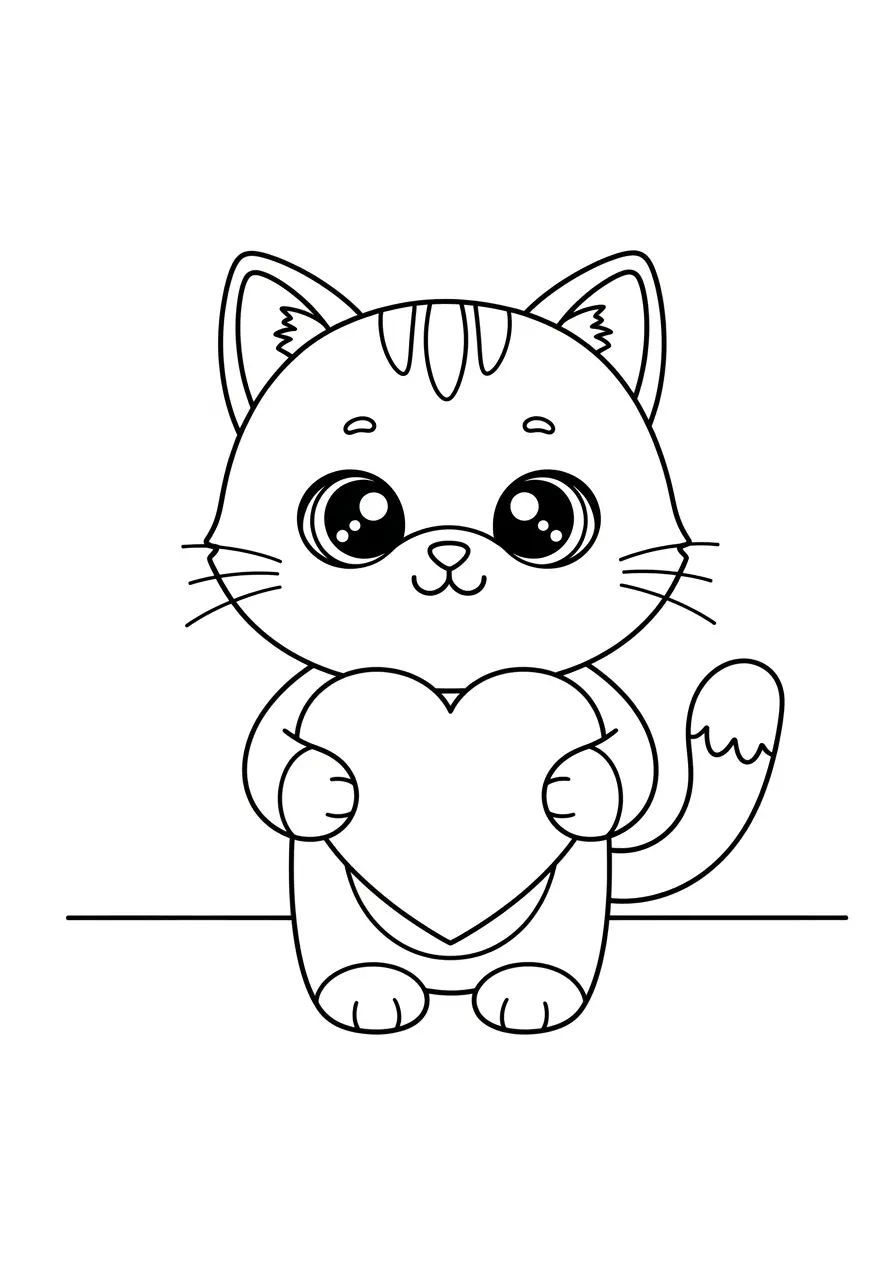 Loving Cute Cat Coloring Page