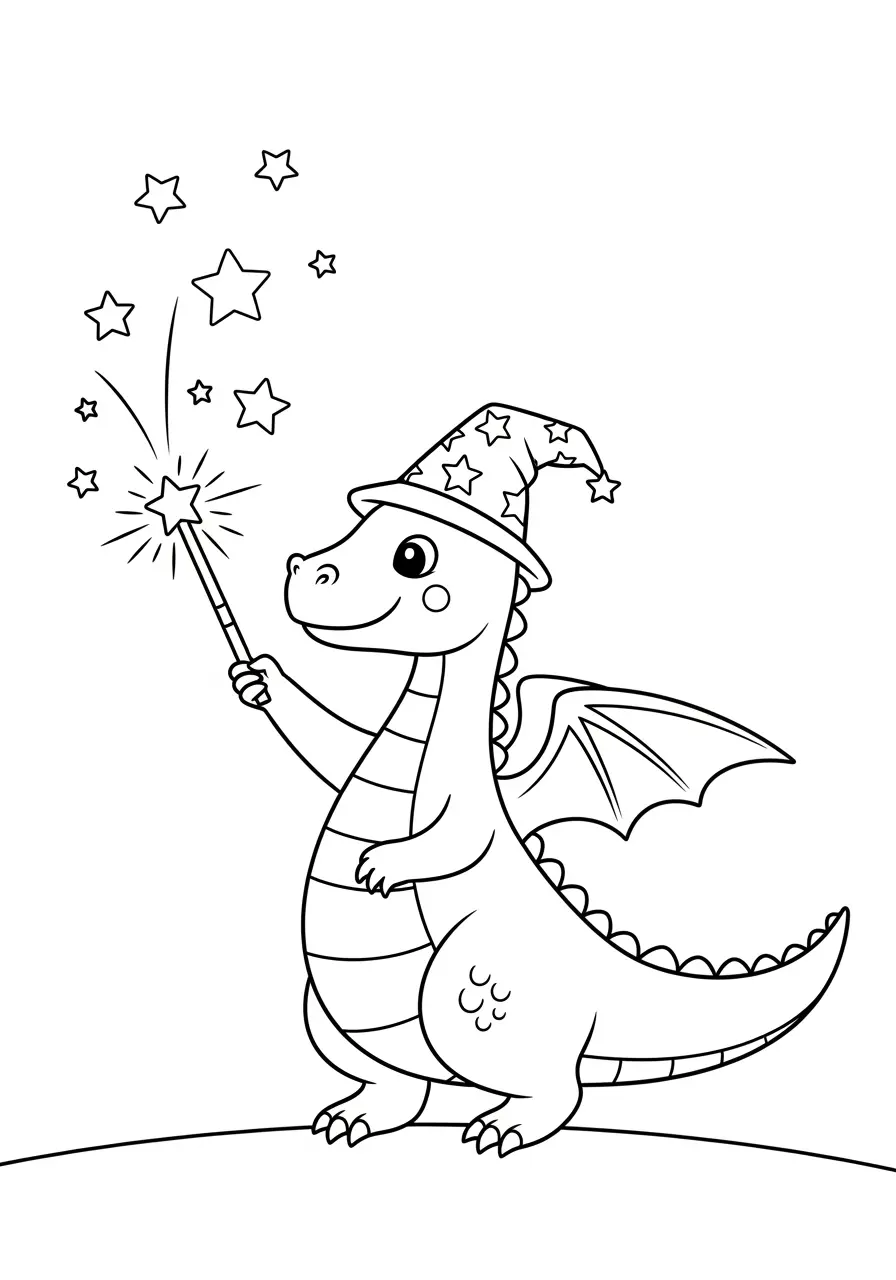 Magical Dragon Coloring Page with Wand