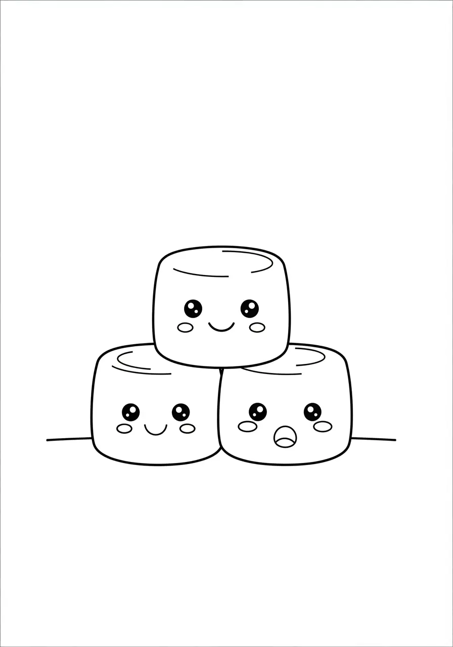 Marshmallow Friends Kawaii Coloring Page