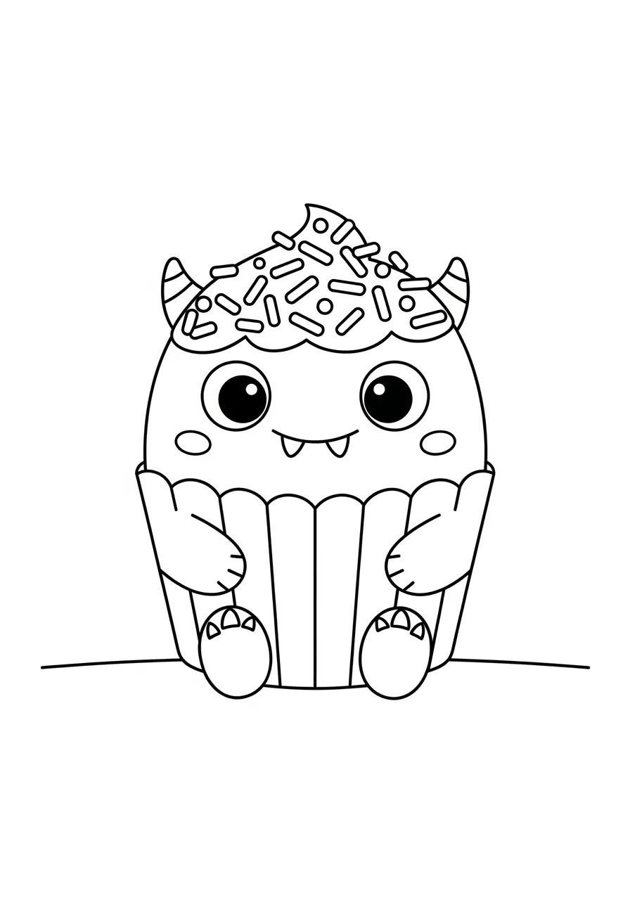 Monster Cupcake Coloring Page