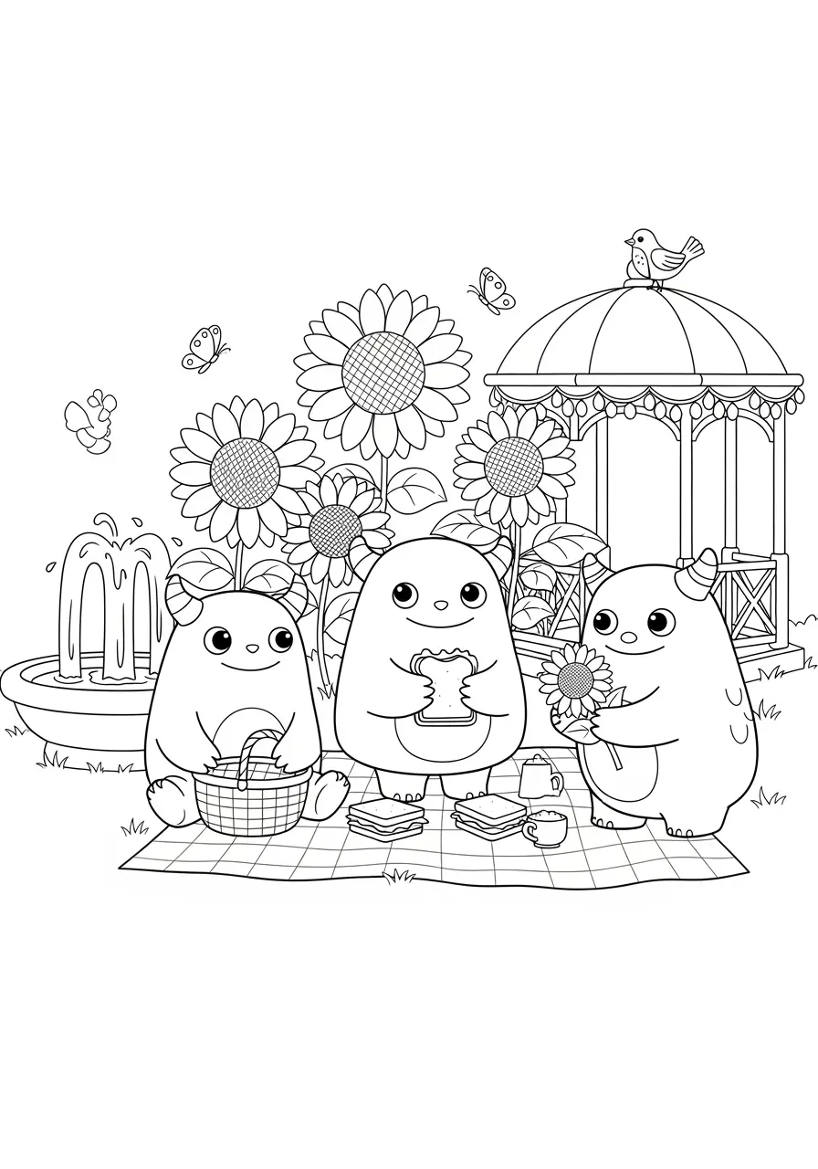 Monster Garden Party Coloring Page