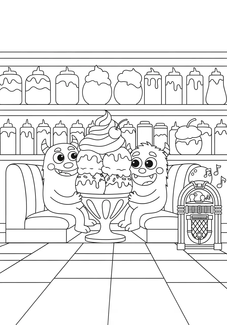 Monster Ice Cream Party Coloring Page