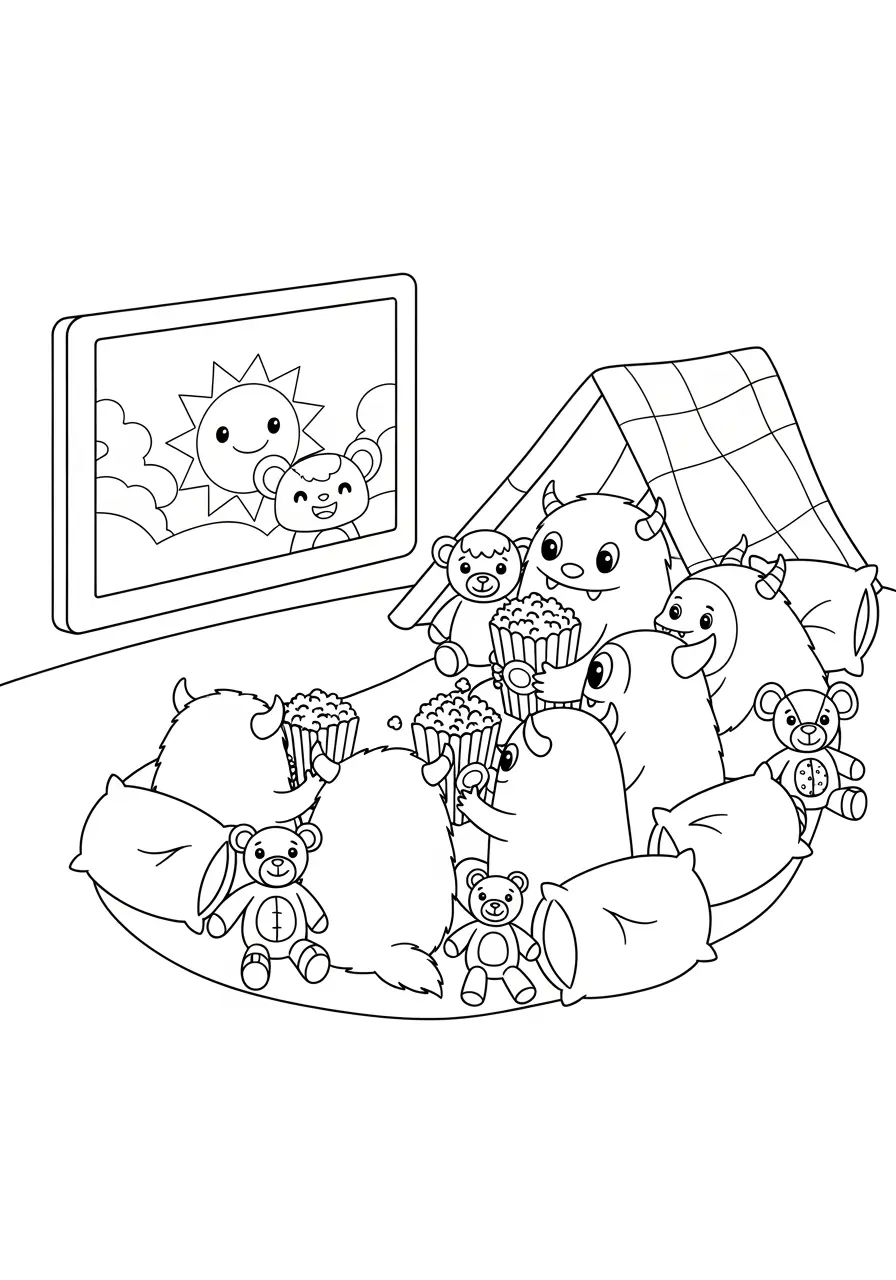 Monster Movie Night Coloring Page