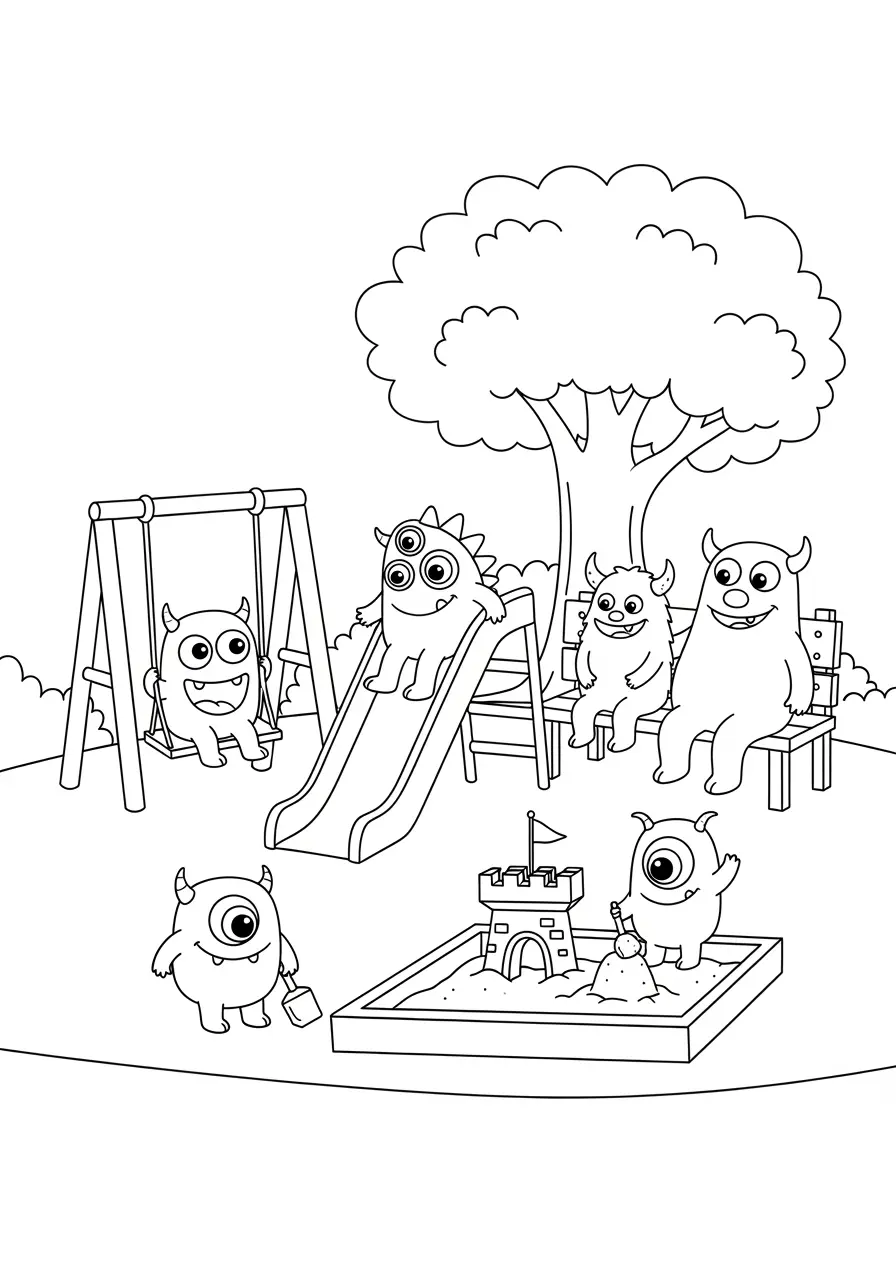 Monster Playground Adventure Coloring Page