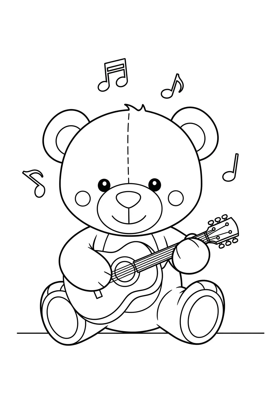 Musical Teddy Bear Coloring Page