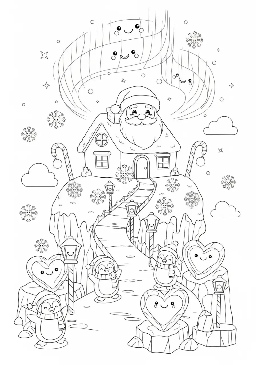 North Pole Cute Christmas Coloring Page