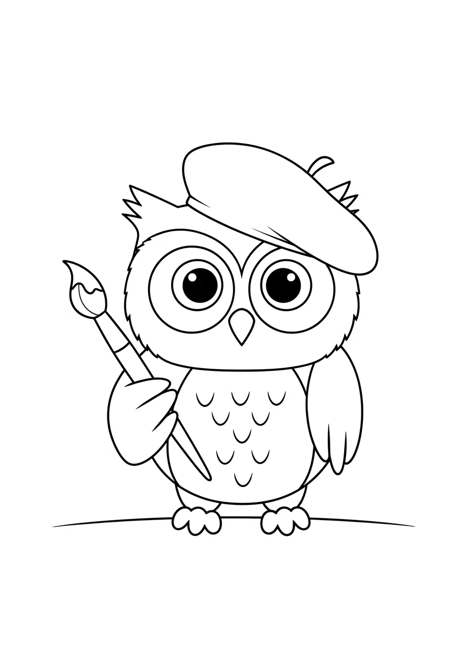 Owl Artist Coloring Page