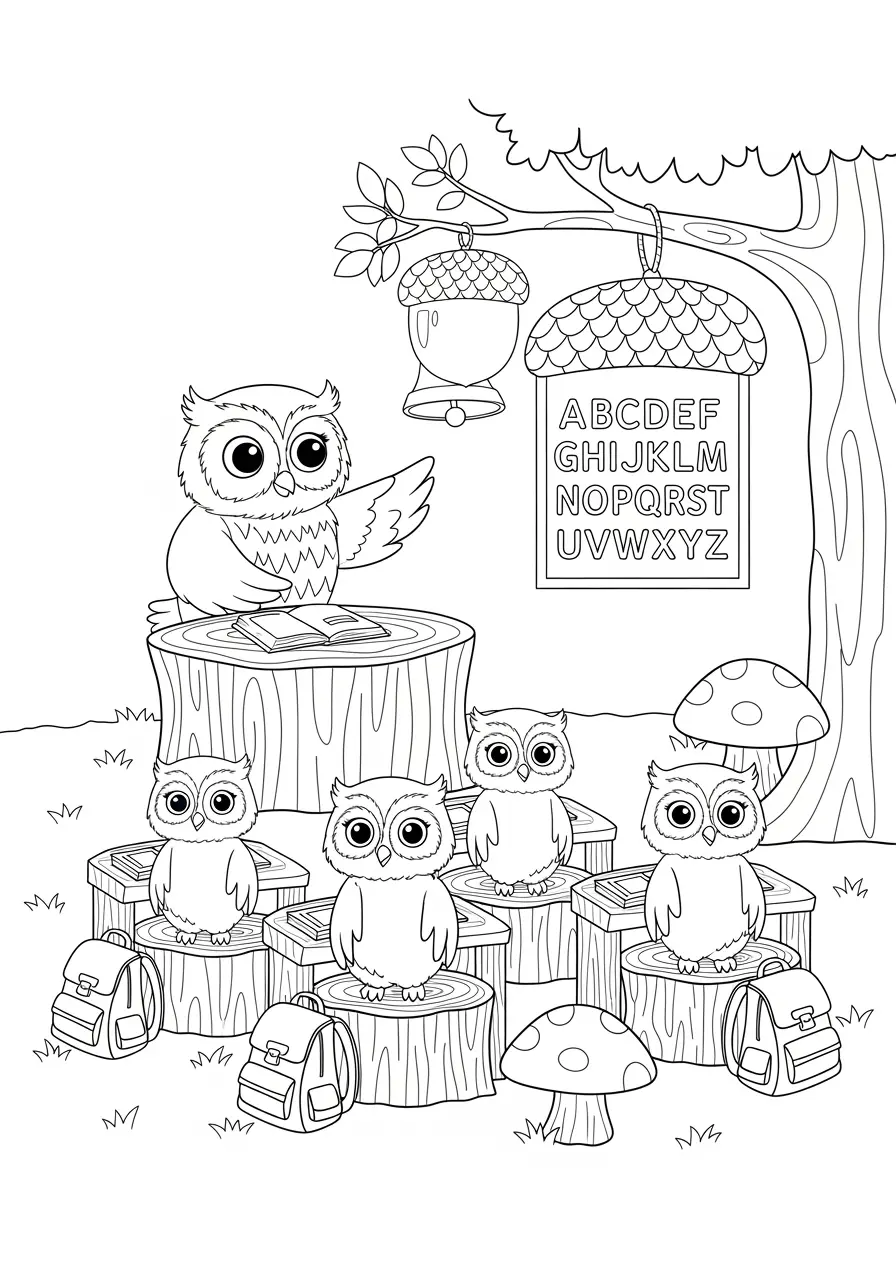 Owl School Coloring Page