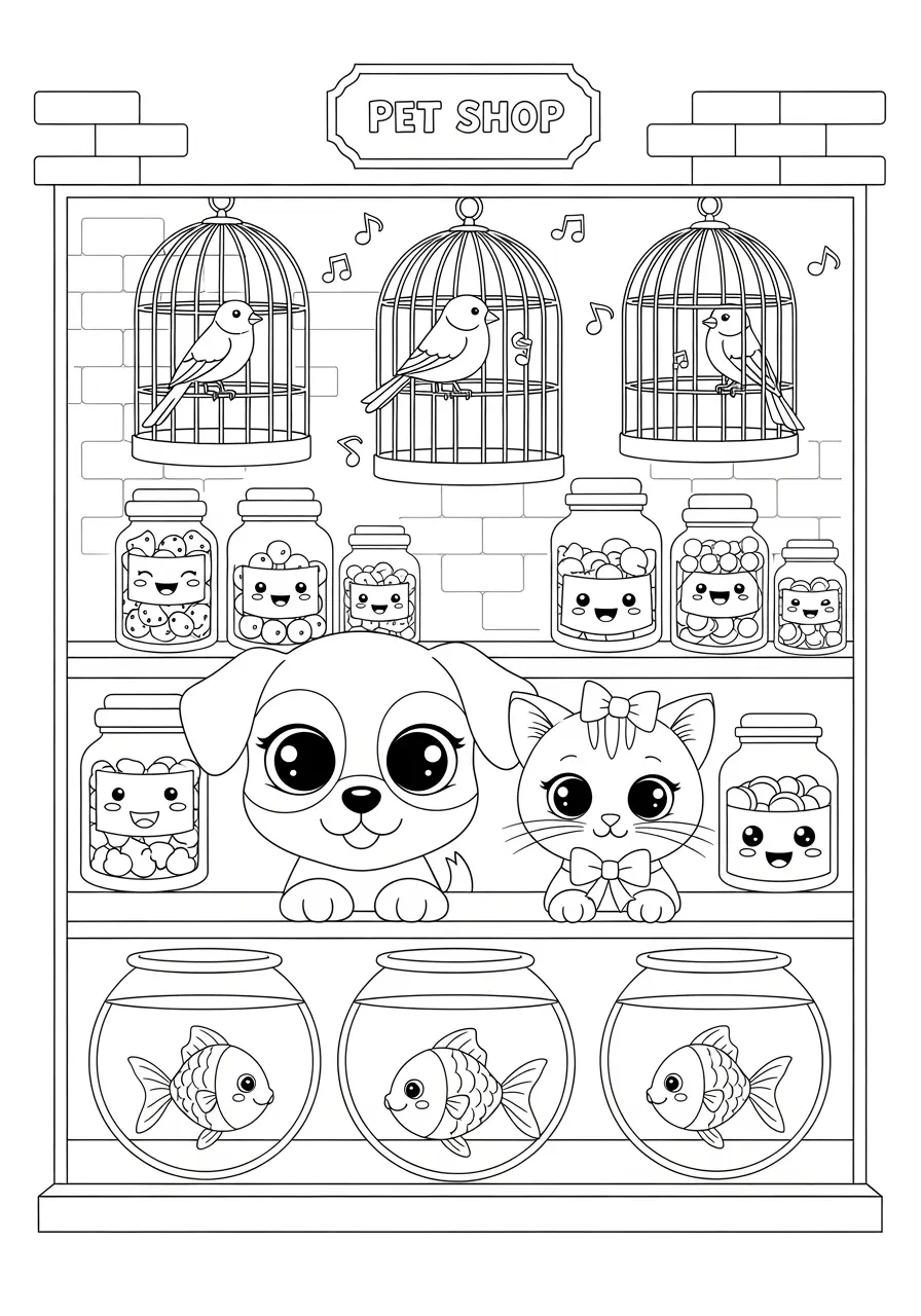 Pet Shop Cute Kawaii Coloring Page