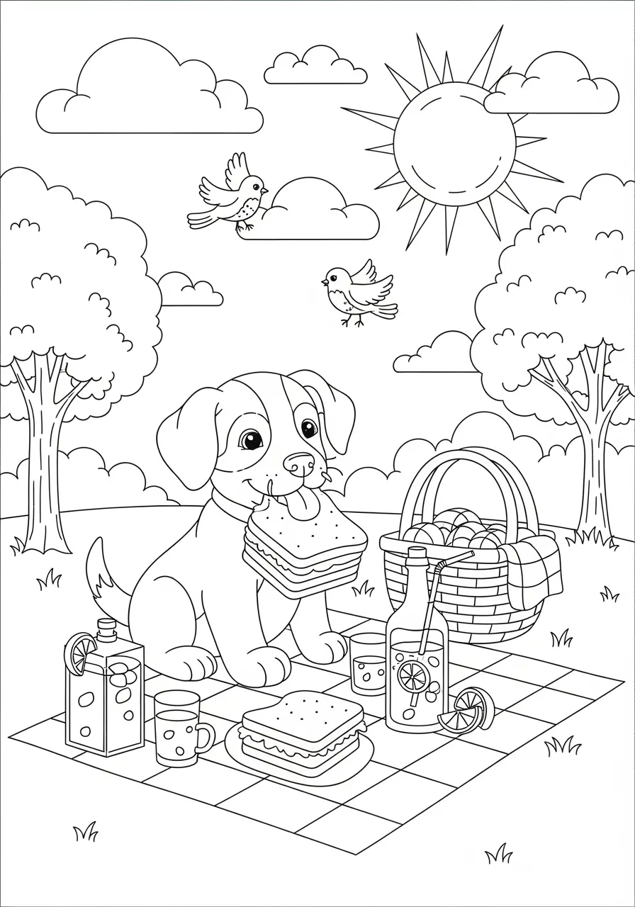 Picnic Perfect Puppy Coloring Page
