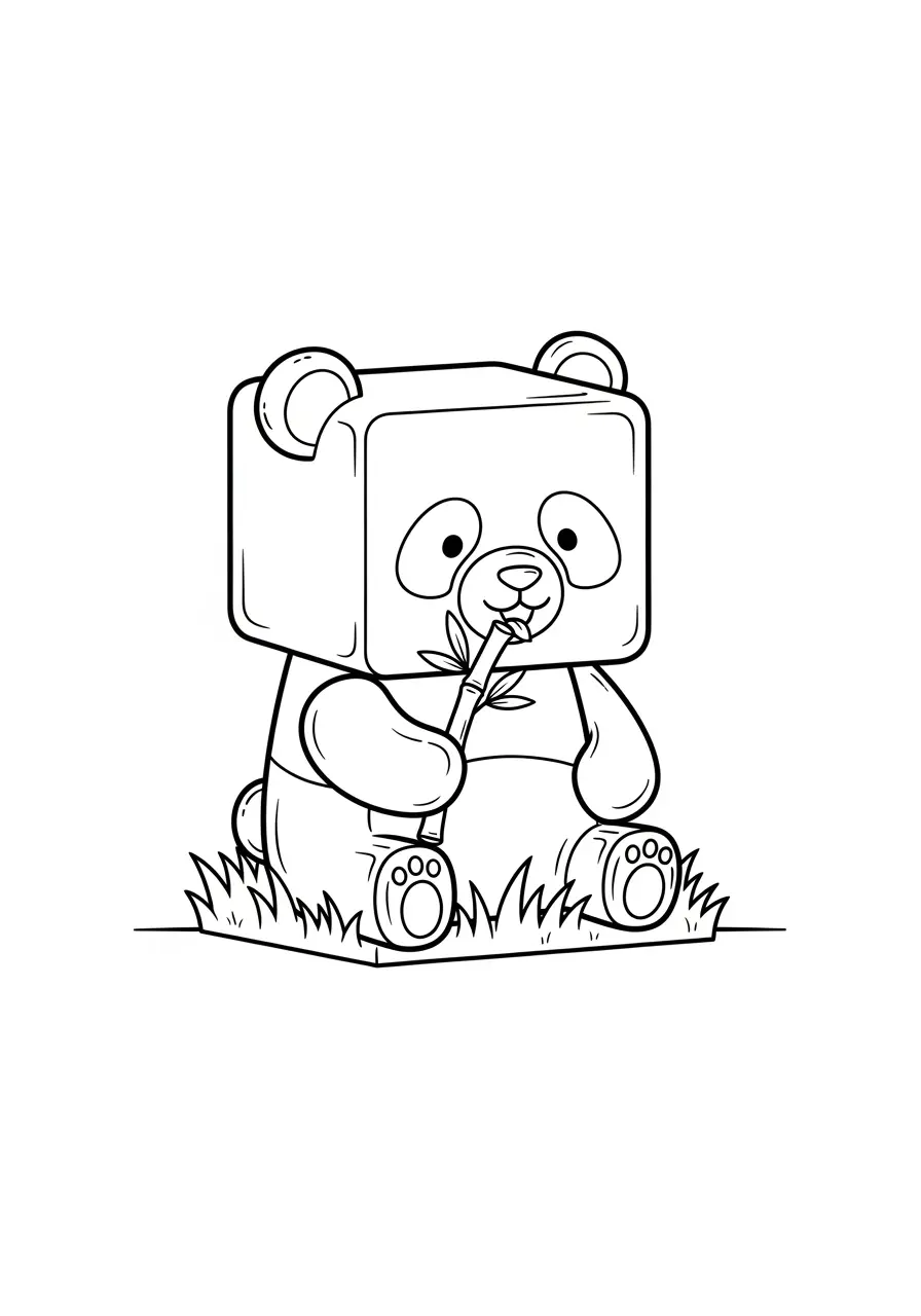 Pixel Panda Paradise Minecraft Coloring Page
