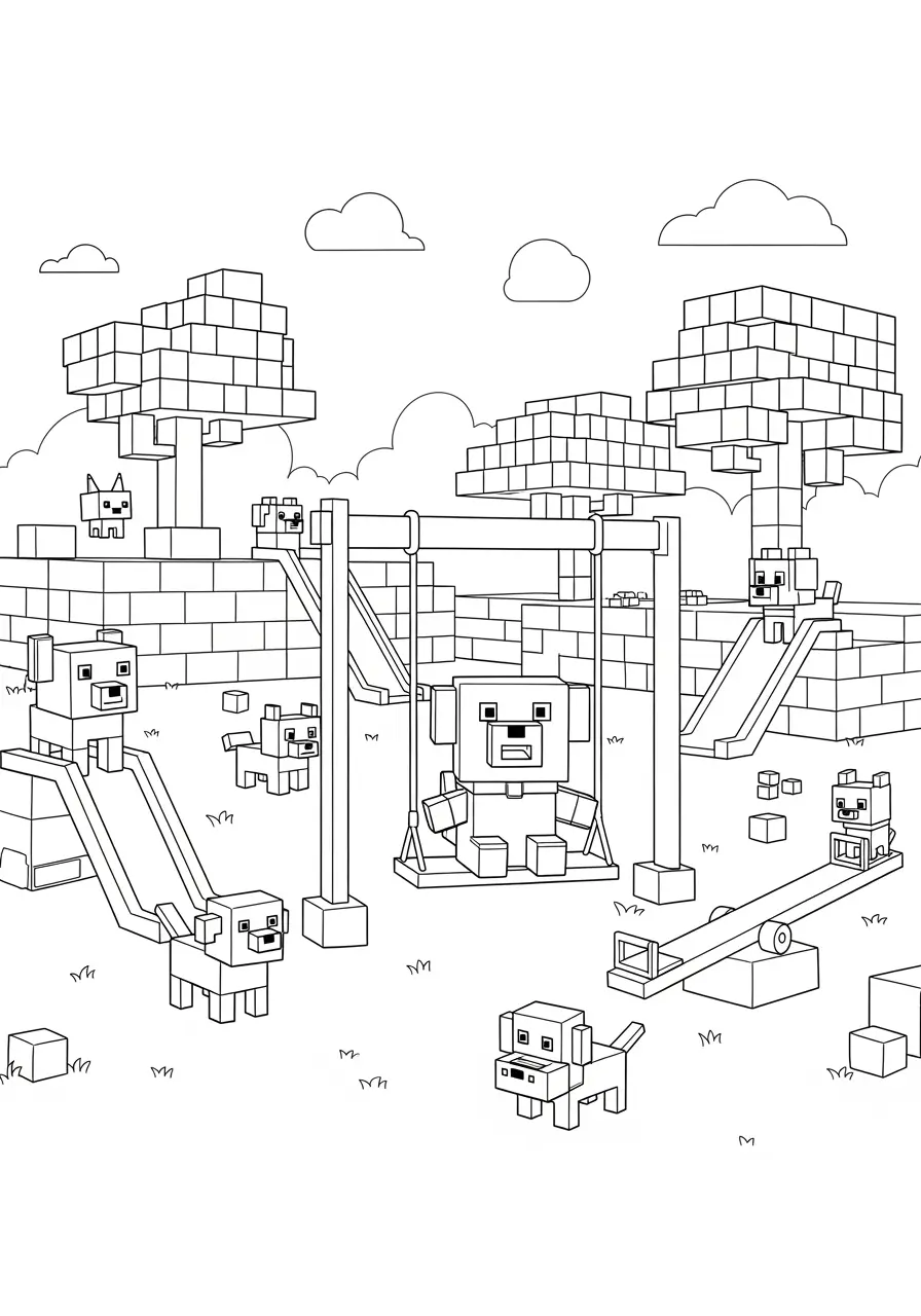 Pixel Puppy Playground Minecraft Coloring Page