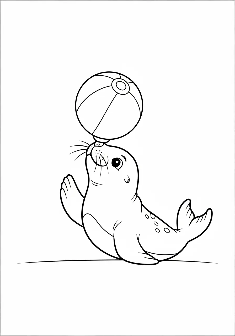 Playful Seal Cute Animal Coloring Page