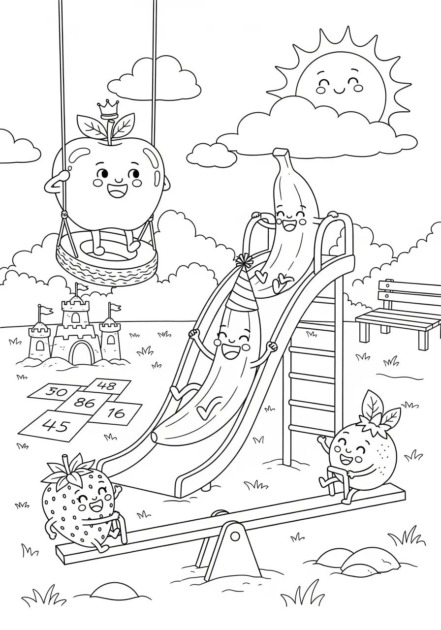 Playground Cute Fruit Coloring Page