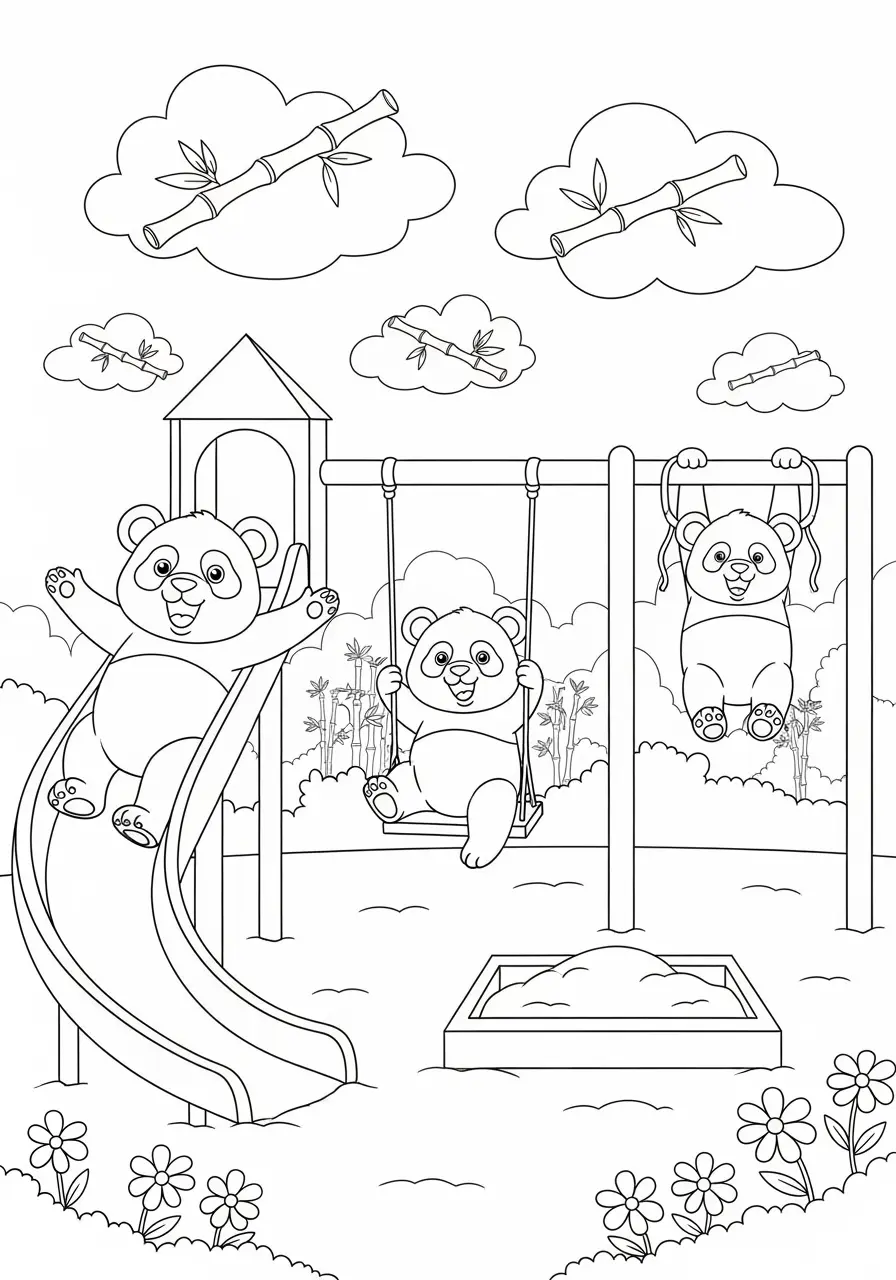 Playground Panda Coloring Page